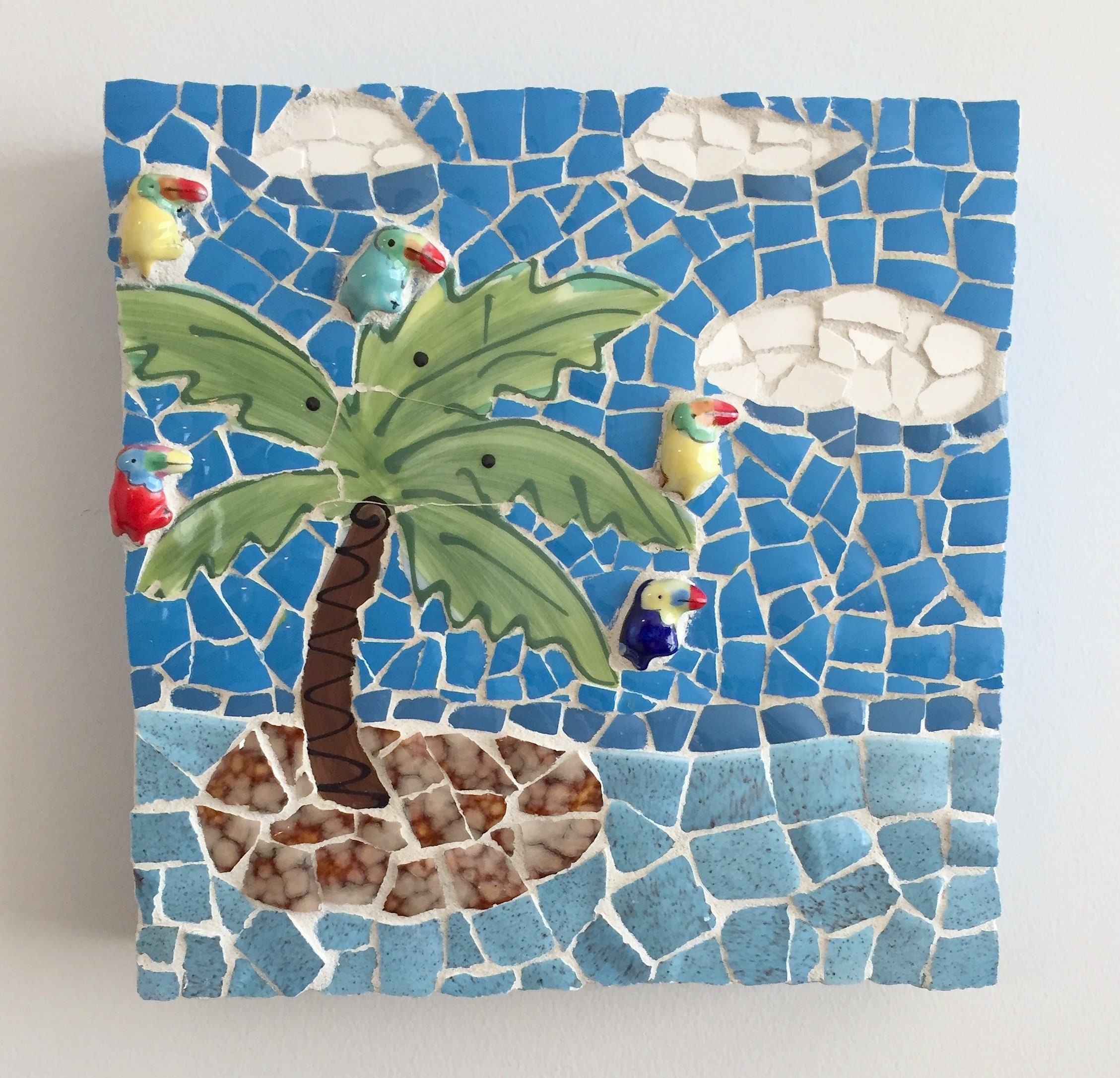 Mosaic Toucan Palm Tree on Island With Clouds 5 Toucan Birds Etsy