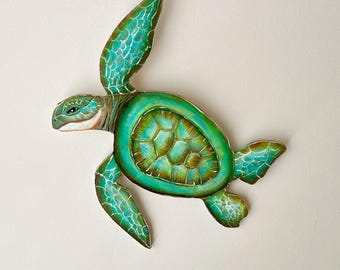Hand-Painted Sea Turtle Wood Sign: Beach House Wall Decor