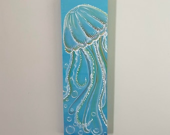 Jellyfish Acrylic Painting on Recycled Wood Sign
