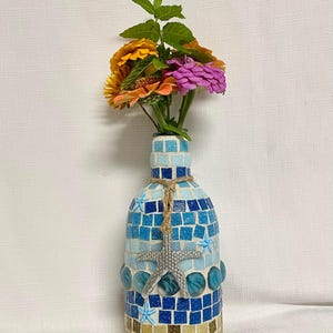 Mosaic Glass Vase: Sea-Themed Starfish Coastal Decor