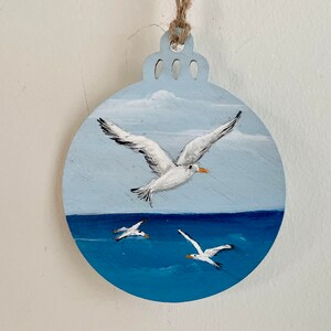 Seagulls Acrylic Painted Ornament: Coastal Wall Hanging