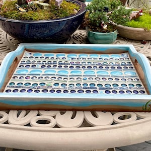 Mosaic Ocean Waves Serving Tray: Acrylic Painted Coastal Decor