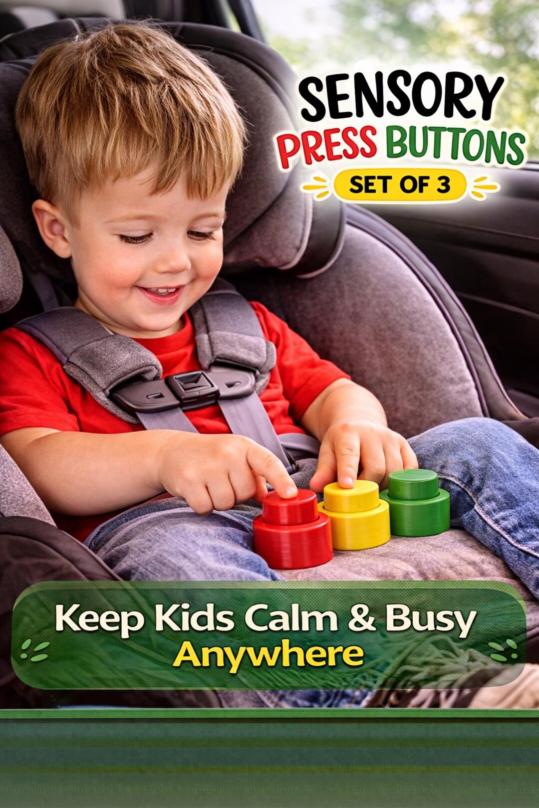 Sensory Press Buttons Set – 3 Pack, Toddler Travel Fidget Toy, Quiet ...