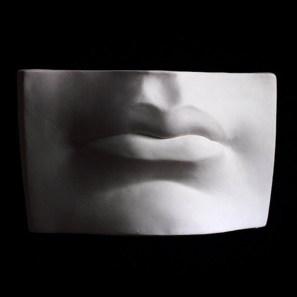 David's Mouth Plaster Cast by Michelangelo, Handmade Lips Sculpture, Classical Wall Art.