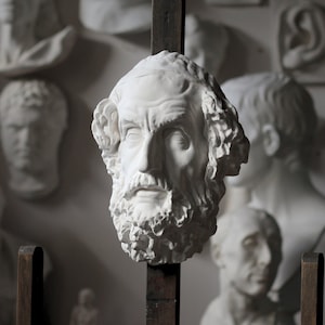 Mask of Homer, Greek Plaster Sculpture, Handmade Classical Wall Art