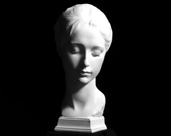 Portrait of a Girl by Gaetano Cellini, Female White Bust Plaster Cast, Famous Italian Sculpture Copy of Original, Elegant Neoclassical Style