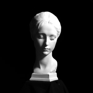 Portrait of a Girl by Gaetano Cellini, Female White Bust Plaster Cast, Famous Italian Sculpture Copy of Original, Elegant Neoclassical Style