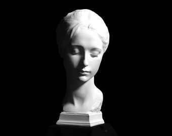 Portrait of a Girl by Gaetano Cellini, Female White Bust Plaster Cast, Famous Italian Sculpture Copy of Original, Elegant Neoclassical Style