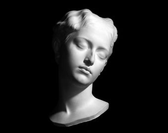 Portrait of a Girl by Cellini, Face Mask Plaster Cast, Large Neoclassical Style Wall Hanging Sculpture Inspired by Ancient Greek and Rome