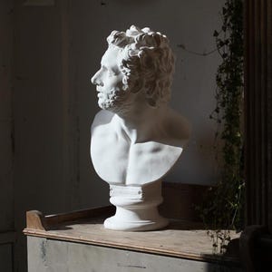Smaller Plaster Bust of Patroclus, Handmade Greek Myth Sculpture, Roman Replica Plaster Cast