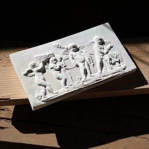 White Cherub Plaster Relief, Handmade Classical Wall Art, Neoclassical Cherub Decor