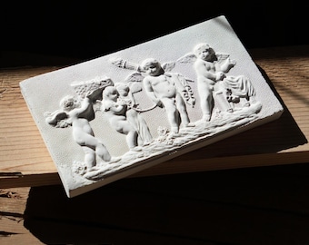 White Cherub Plaster Relief, Handmade Classical Wall Art, Neoclassical Cherub Decor