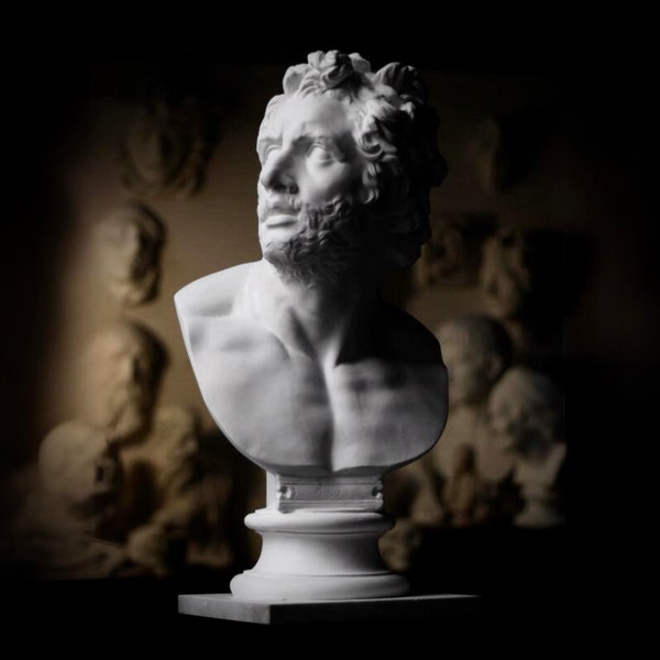 Roman Replica Plaster Cast, Greek Mythology Sculpture, Large Classical Bust, Known as "The Companion of Odysseus" or the "wineskin-bearer."
