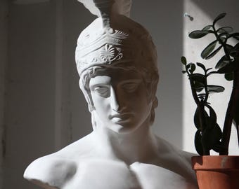 Achillesgips buste, sculptuur Griekse held, handgemaakt door de Nicholas H Wood Studio