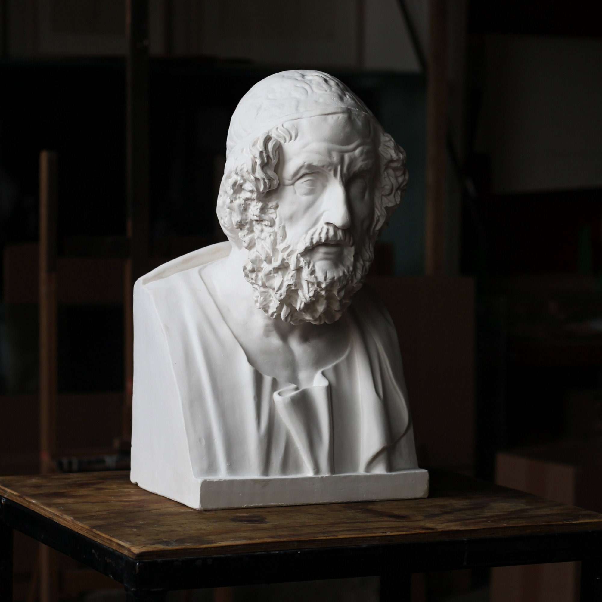 Very Large Bust Of Homer, Greek Plaster Sculpture, Roman Copy Indoor Statue
