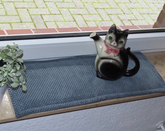 Coussin chat rebord de fenêtre 64 x 24 cm, prêt à l'envoi, en tissu d'ameublement velours gaufré de haute qualité,