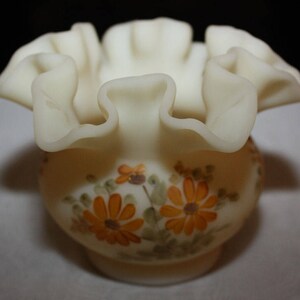 Vintage Fenton Daisies on Cameo Vase 7254 CD, Hand Painted and Signed