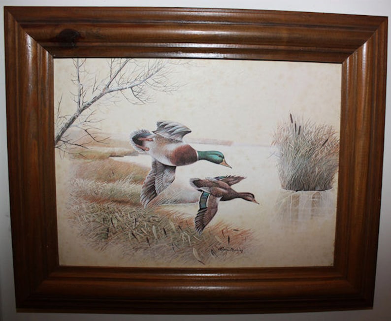 Ruane Manning Signed Framed Reproduction of Flying Mallards image 1