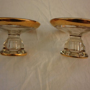 Vintage Jeannette Glass Camellia 22K Gold-Rimmed Candlestick Holders Pair image 7