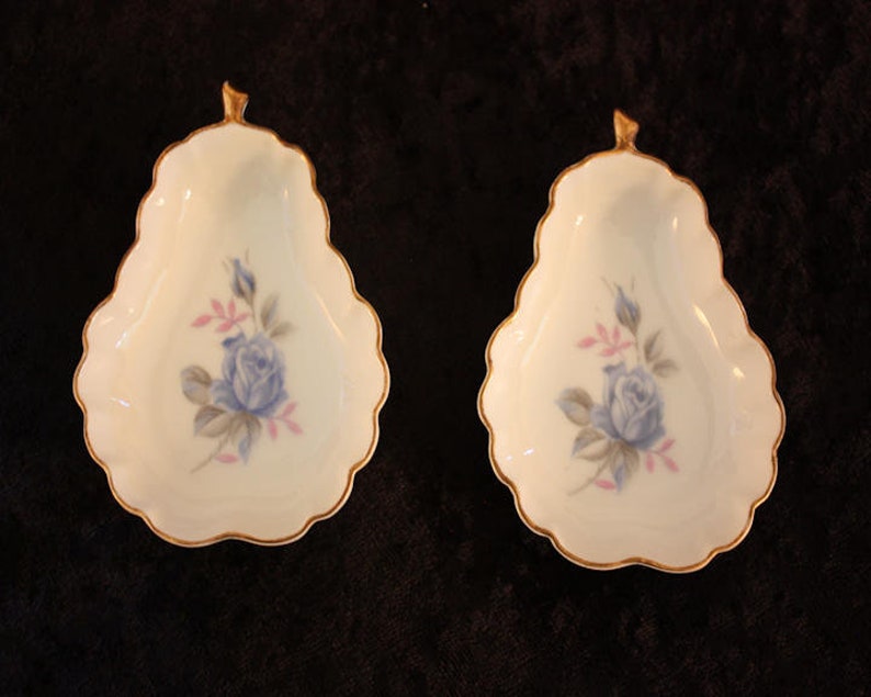 Vintage Porcelain Floral Trinket Dishes Pair, T-309 image 1