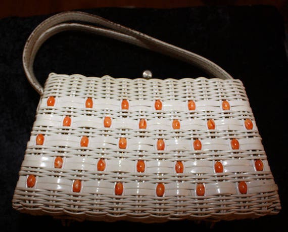 Vintage Jordan Marsh Florida Woven Purse with Bea… - image 1