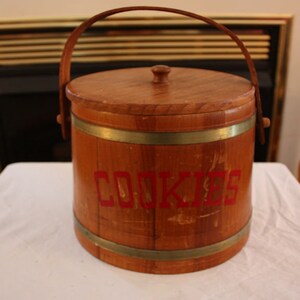 Vintage Wood and Metal Cookie Barrel image 1