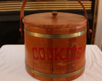 Vintage Wood and Metal Cookie Barrel