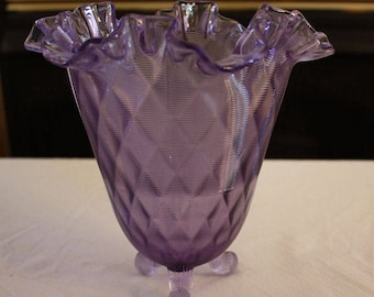 Vintage Fenton Wisteria Threaded Diamond-Optic Footed Vase 8455 WT