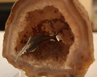 Vintage Geode with Pewter Sailfish On A Stand