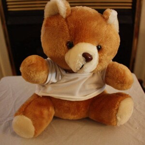 Vintage Teddy Bear Wearing White T-Shirt image 1