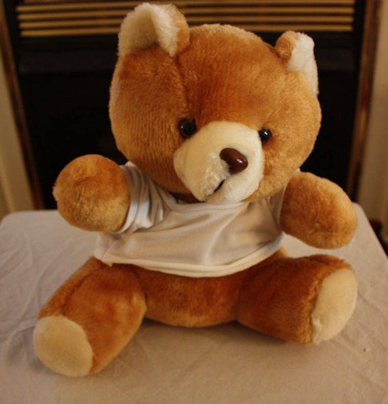 Vintage Teddy Bear Wearing White T-Shirt image 1