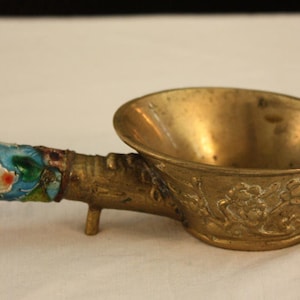 Vintage Brass and Enamel Chinese Floral Silk Iron