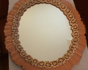 Vintage Syracuse Ornamental Company Hollywood Regency Syroco Pink Roses and Ribbons Mirror