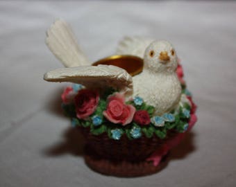 Vintage Ceramic Miniature Candle Holder, Dove in A Basket