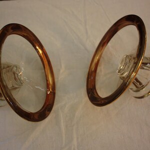 Vintage Jeannette Glass Camellia 22K Gold-Rimmed Candlestick Holders Pair image 4