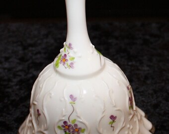 Vintage Fenton Violets In the Snow On Silver Crest Spanish Lace Bell 3567 DV, Signed