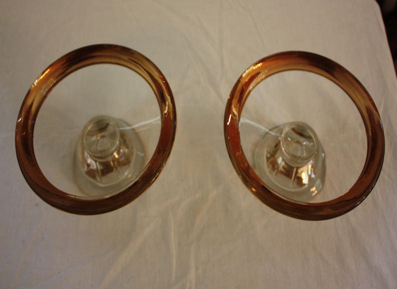 Vintage Jeannette Glass Camellia 22K Gold-Rimmed Candlestick Holders Pair image 5