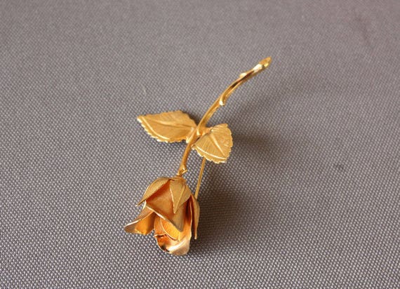 Vintage Giovanni Gold Tone Rosebud Brooch - image 6