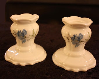 Vintage Inarco Pair of Cornflower Blue Candleholders