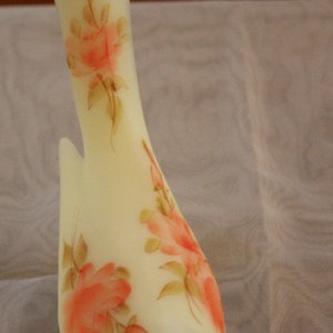 Vintage Fenton Bird of Happiness 5197 RC Hand Painted Roses on Custard, Signed image 2