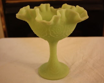 Vintage Fenton Lime Sherbet Satin Persian Medallion Comport 8234 LS