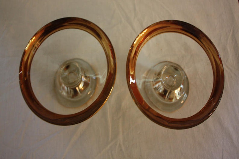 Vintage Jeannette Glass Camellia 22K Gold-Rimmed Candlestick Holders Pair image 10