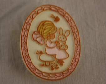 Vintage Girl With Bunny Pin