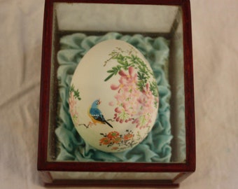 Vintage Encased Painted Floral and Bird Decorative Egg