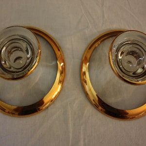 Vintage Jeannette Glass Camellia 22K Gold-Rimmed Candlestick Holders Pair image 3