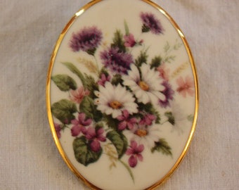 Vintage Floral Ceramic Pin