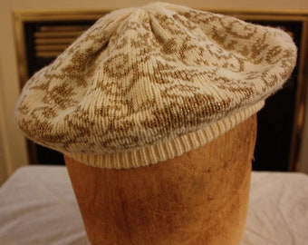 Vintage Off-White and Gold Women's Knit Beret