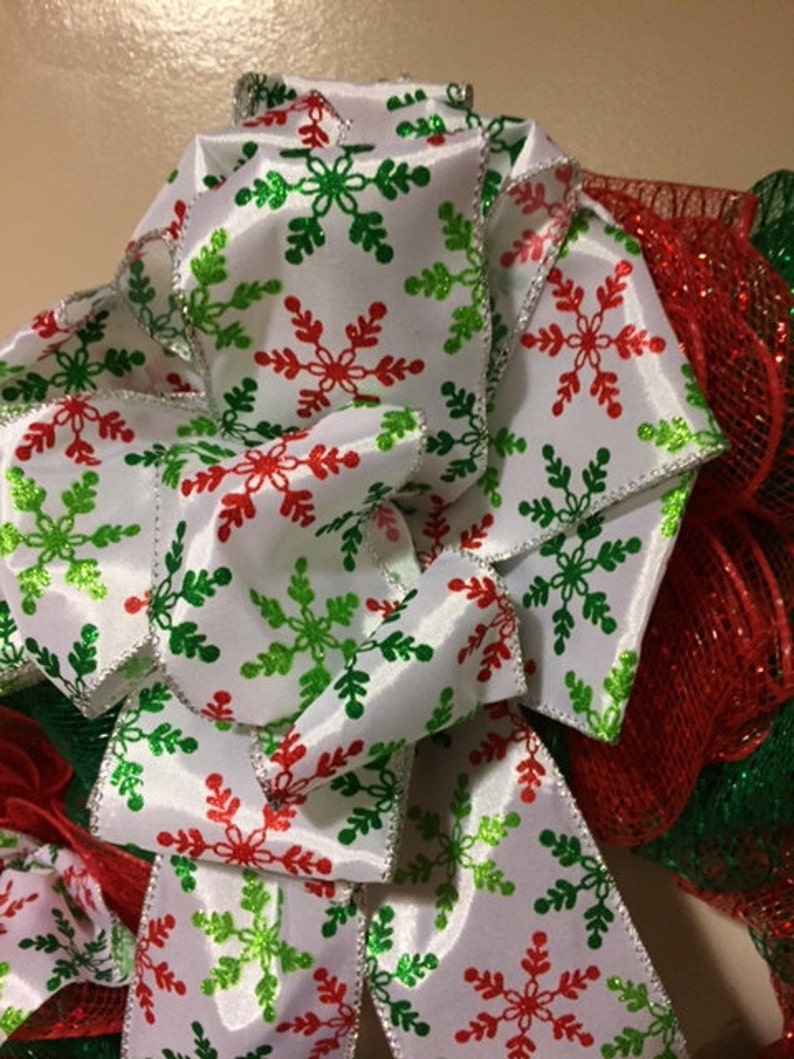 Red and Green Striped Deco Mesh Christmas Wreath