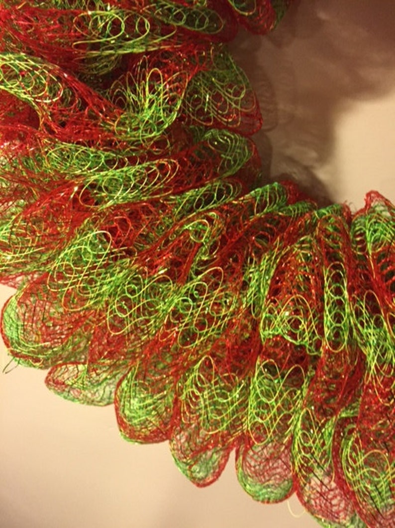 Red and Green Deco Mesh Christmas Wreath