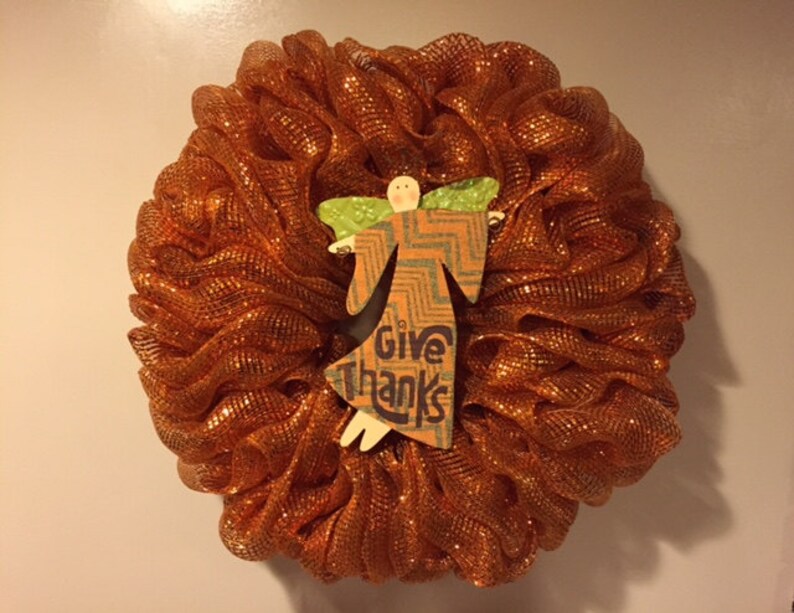 Fall Orange Give Thanks Deco Mesh Wreath